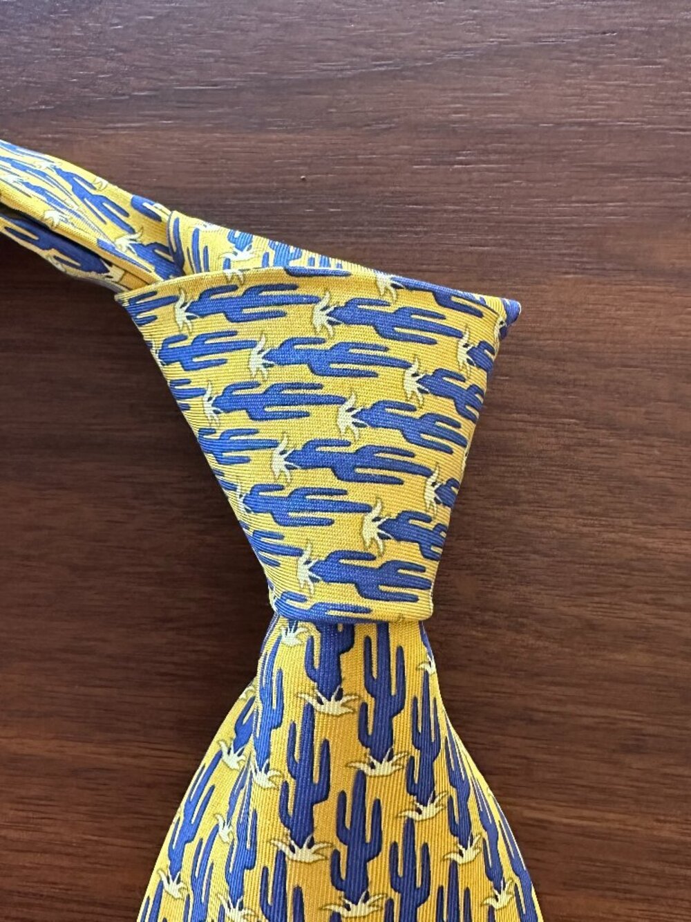 Gucci Yellow Blue Cactus Print Silk Tie